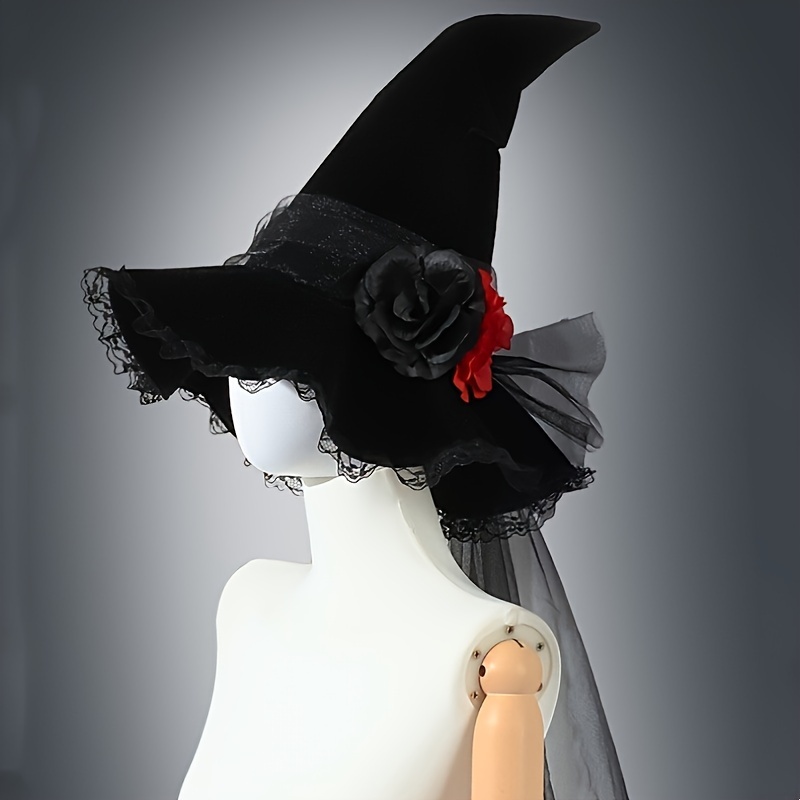 

Gothic Queen Witch Hat With Baroque Lace & Faux Floral Accents - Nylon, Hand-wash Only - Perfect For Costume Parties & Events Costumes For Women