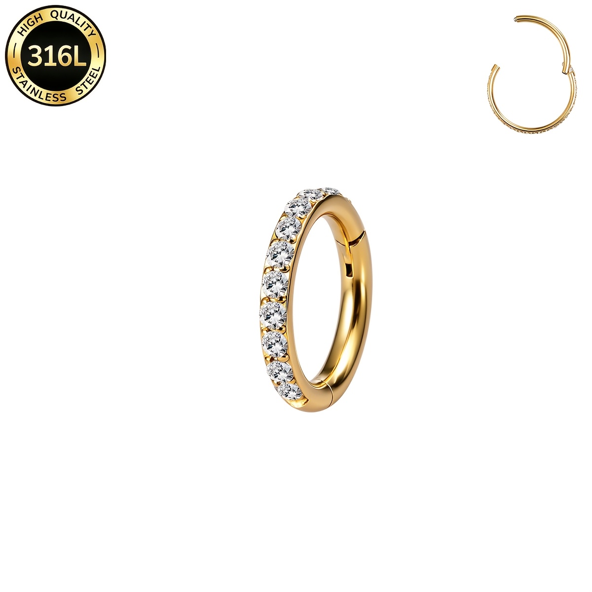 TEMU 1pc Hinged Earring Hoop 16g 316l Stainless Steel With Cartilage Earrings Clear Cz Tragus Helix Earrings Cartilage Earring Septum Nose Ring Hoop