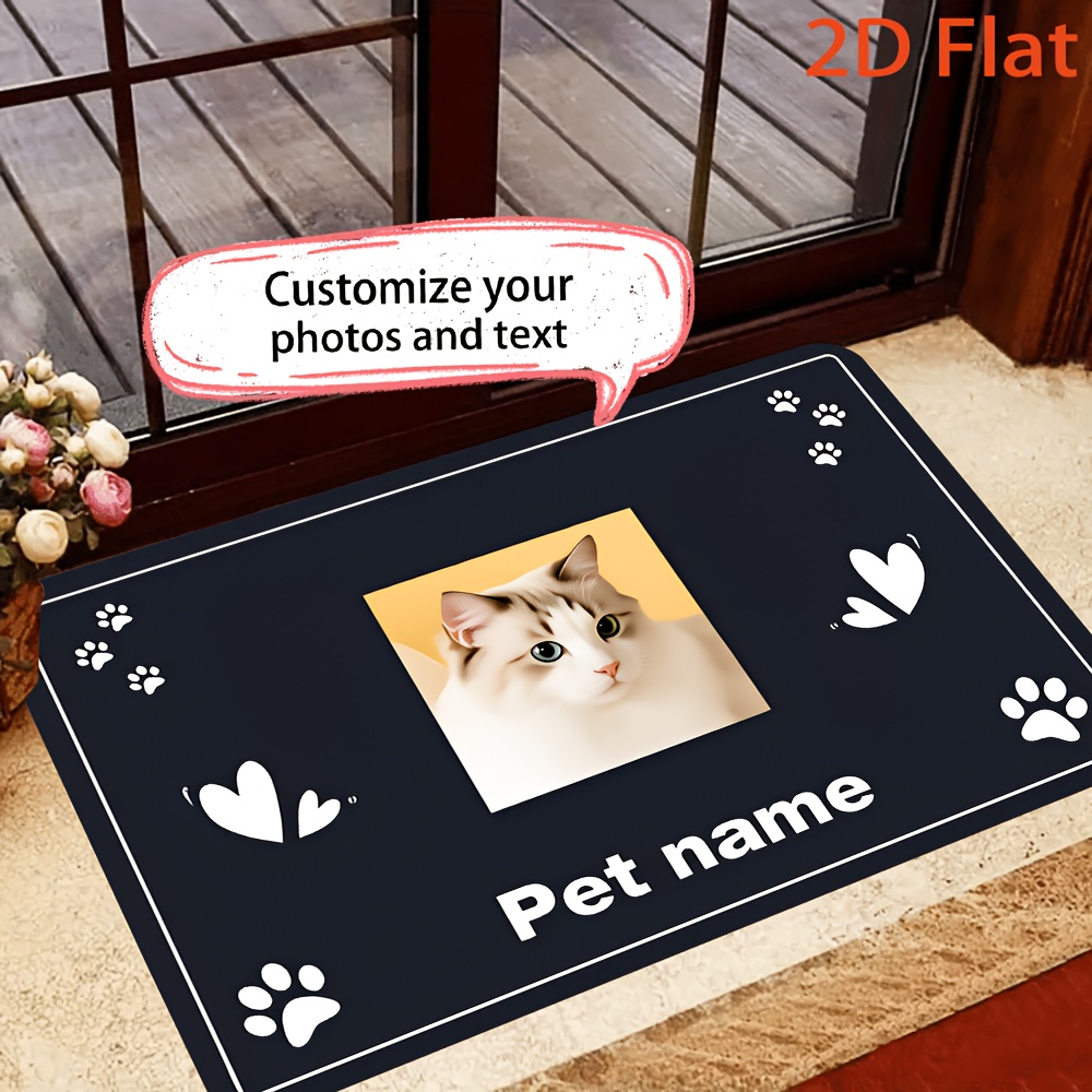 TEMU Tapis Personnalisé Photo & avec de Pattes et Cœurs - Idéal pour Chambre, Camping - Antidérapant, , Lavable en Machine - Cadeau pour la