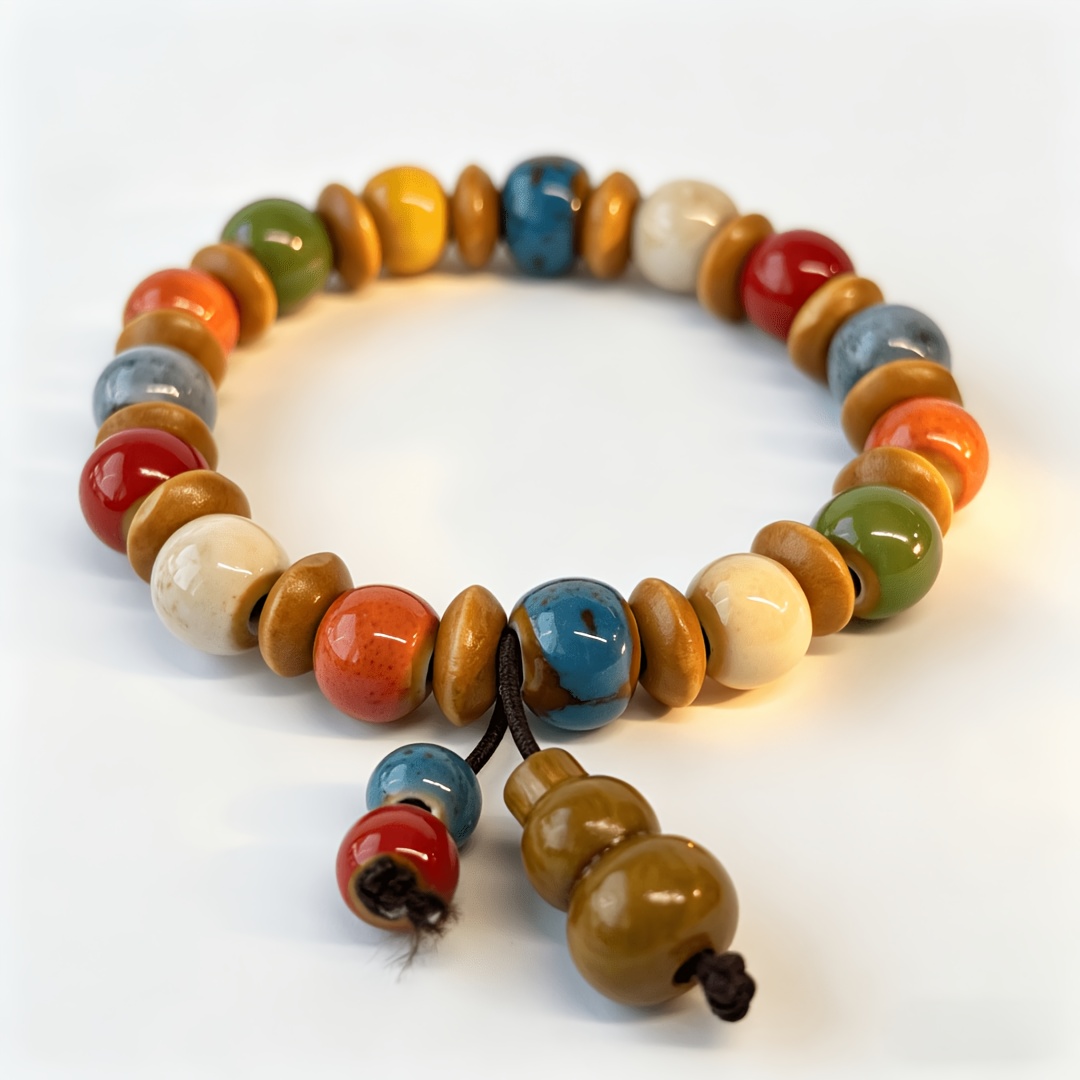 TEMU Bracciale boh矇mien con perline in ceramica | Schemi di colori etnici con pietre preziose multiple | Bracciale perline piatte a forma di abaco |