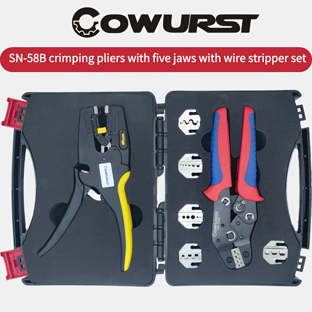 Image of European Ratchet Crimping Pliers Sn-58b With 5pcs Crimping Dies Set; Tube Type Terminals; Automotive Connect; Terminals; Solar Terminals; Computer Plug-in Crimping Wire Tool Kit With Wire Stripper Set