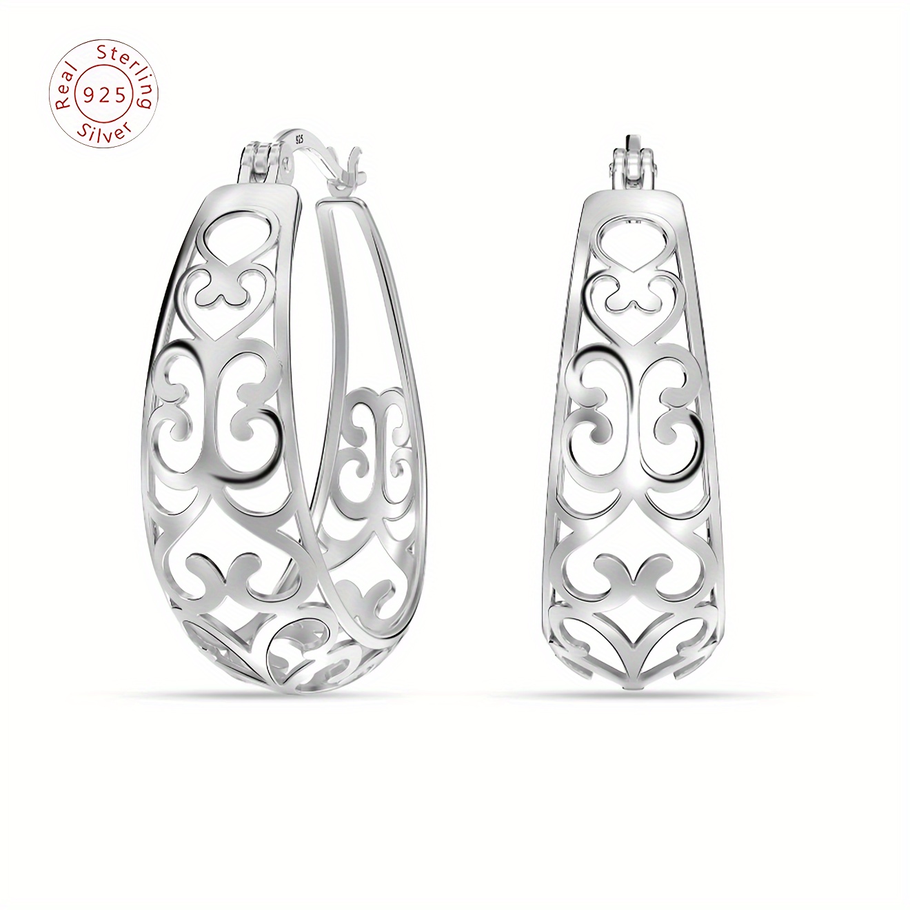 

1 Pair Of 925 Sterling Silvery Hypoallergenic Chic Oval Mesh Fillet Hooping Earrings For Ladies, 0.87*0.28 Inch Size, Anniversary Gift Gift For Relatives Day Gift For Valentine's Day Gift With A Box