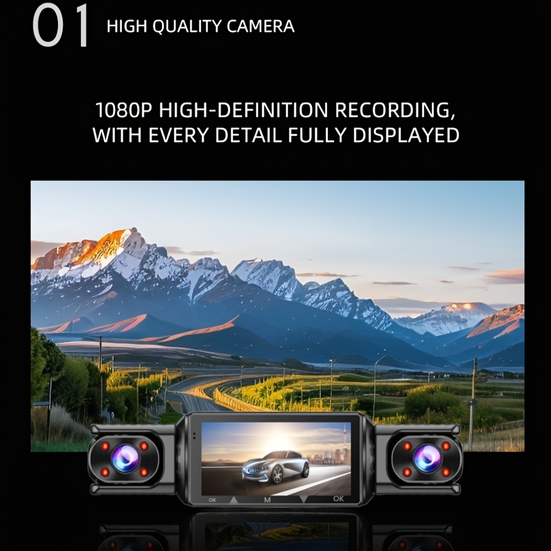 360 panoramic dash cam 1080p hd recording 3 4 channel front 1080p rear   720p 3 5     in wi fi for smartphone connection   motion detection parking surveillance and 24h loop recording Product details 2