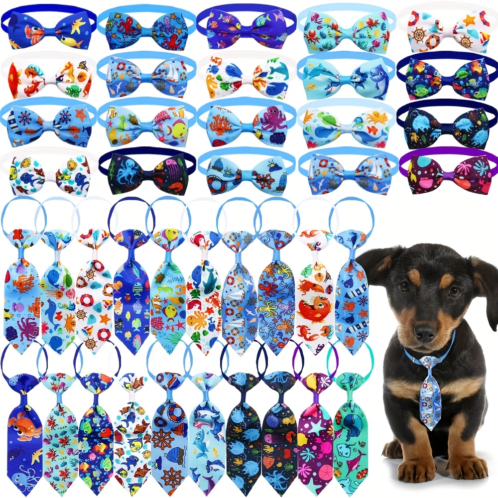 TEMU 10pcs Summer Dog Bow Ties 2025 Adjustable Pet Dog Bowties Collars Cartoon Animal Print Dog Neckties Pet Grooming Accessories For Dogs