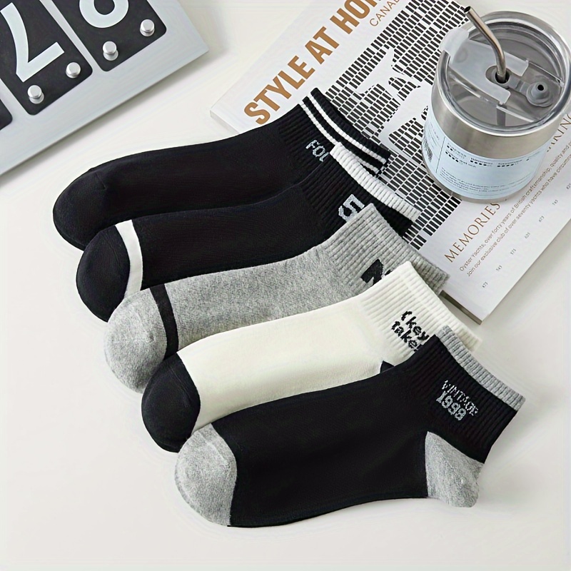 TEMU 5 Pairs Of Men' Pattern Odor & Absorption Low Cut Socks, & Socks, For & Wearing, And Summer