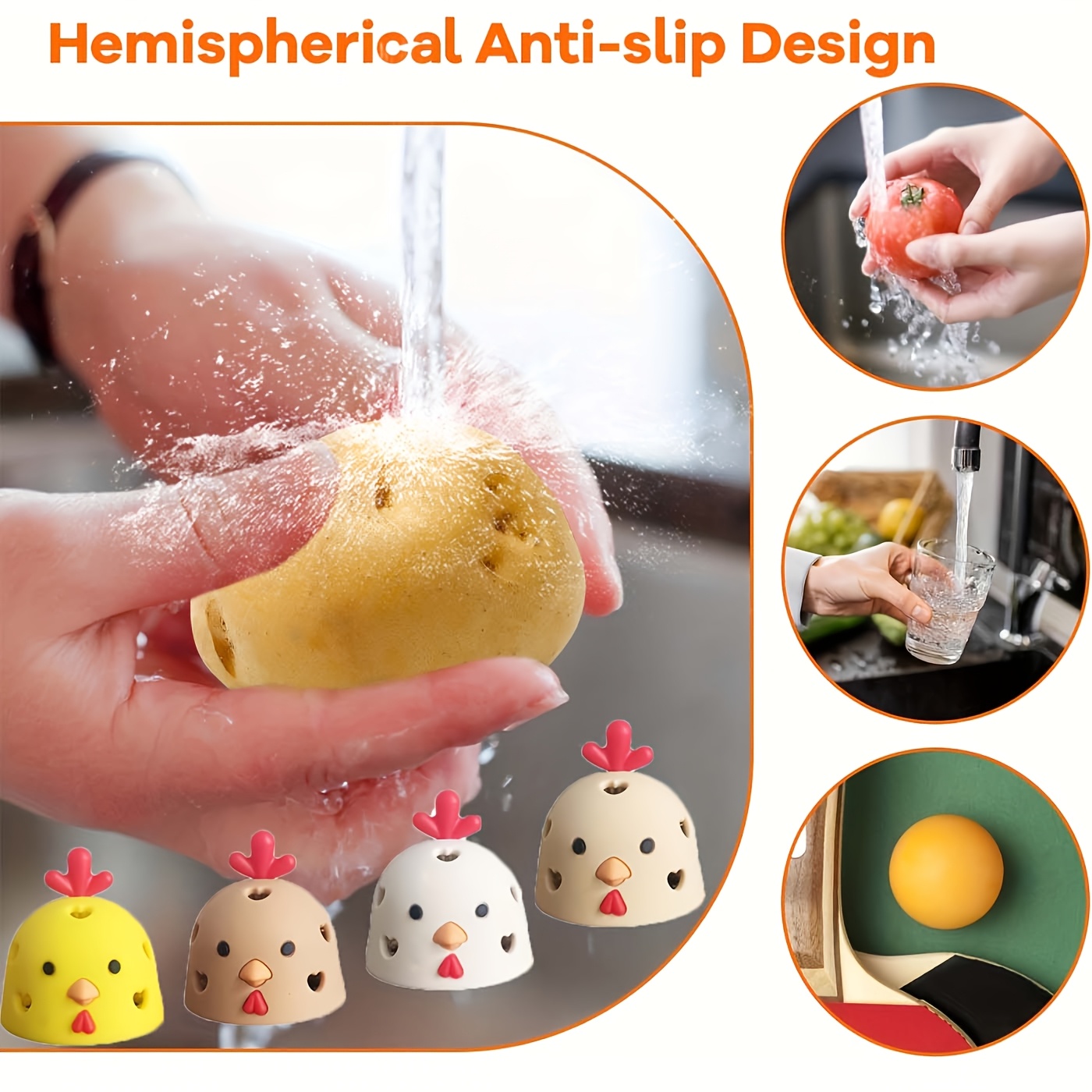 

1pc Cute Chicken Silicone Kitchen Brush, Reusable Anti-slip Fruit & Vegetable Scrubber, Multipurpose Soft Silicone Cleaning Tool For Kitchen, Living Room, Outdoor, Pet Supplies - No Electricity Needed