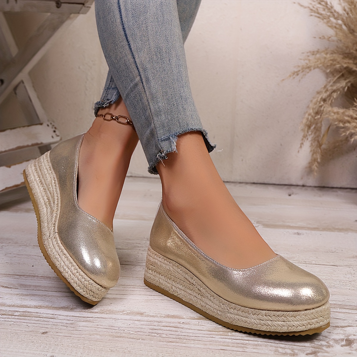 zapatillas de plataforma con   dorado para mujer, con   gruesa - punta redonda, parte   de tela y forro de cubierta sintética, ideales para fiestas, vacaciones y   informales, zapatos de fiesta | zapatillas brillantes | forro de cubierta sintética, zapatos de mujer 0