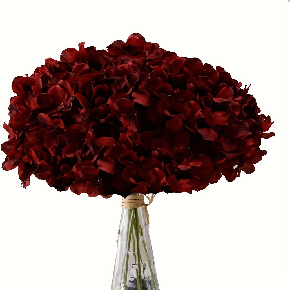 

Lot de 10 Fleurs d'Hydrangea Artificielles Rouge Vin avec Longues Tiges