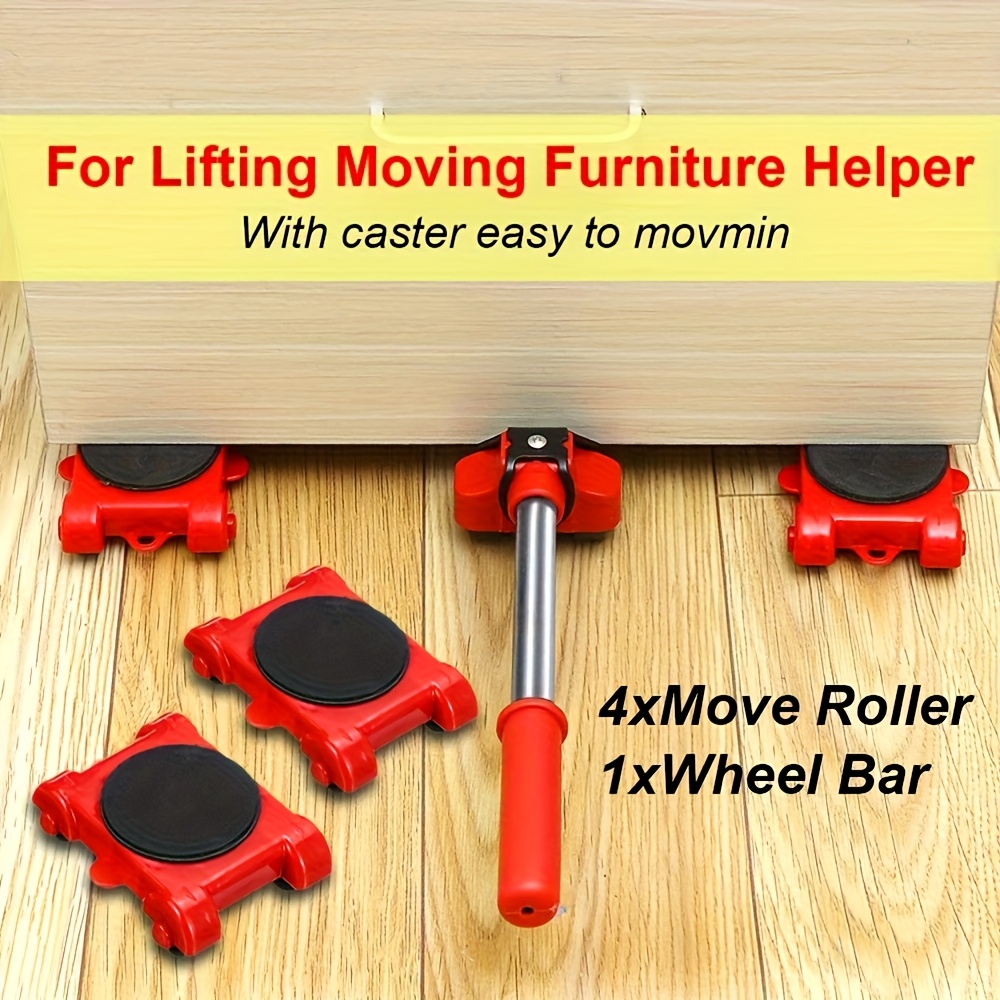 TEMU 5pcs Heavy-duty Moving Tool, Portable Heavy-duty Furniture Lift Mover Tool Set With Rollers For Single Person, Pulley Base Moving Large Items,