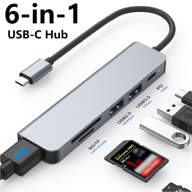 item picture   6 in 1 multiport adapter type c docking station with 4k hdtv 100w   5  usb 3 0 sd tf card reader usb 2 0 fast data splitter for laptop pc desktop computer accessories