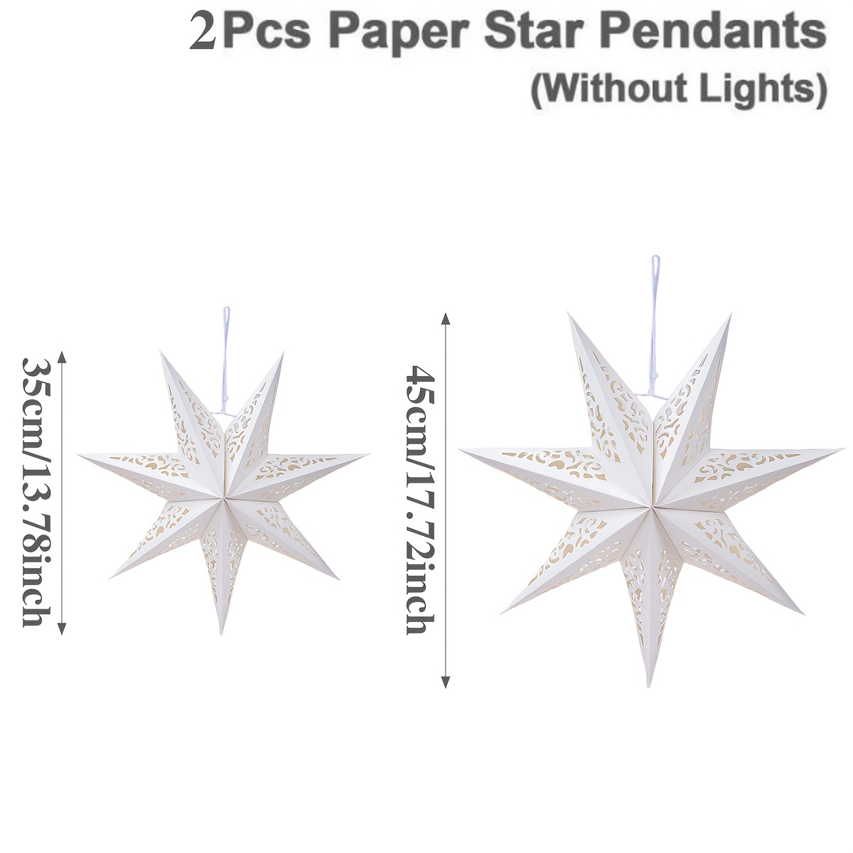 TEMU 2pcs, Hanging Ornaments, 35/45cm, White Hollow Out 7-pointed Paper Star Pendants, Christmas Noel Navidad Hanging Decor, Festival Atmosphere