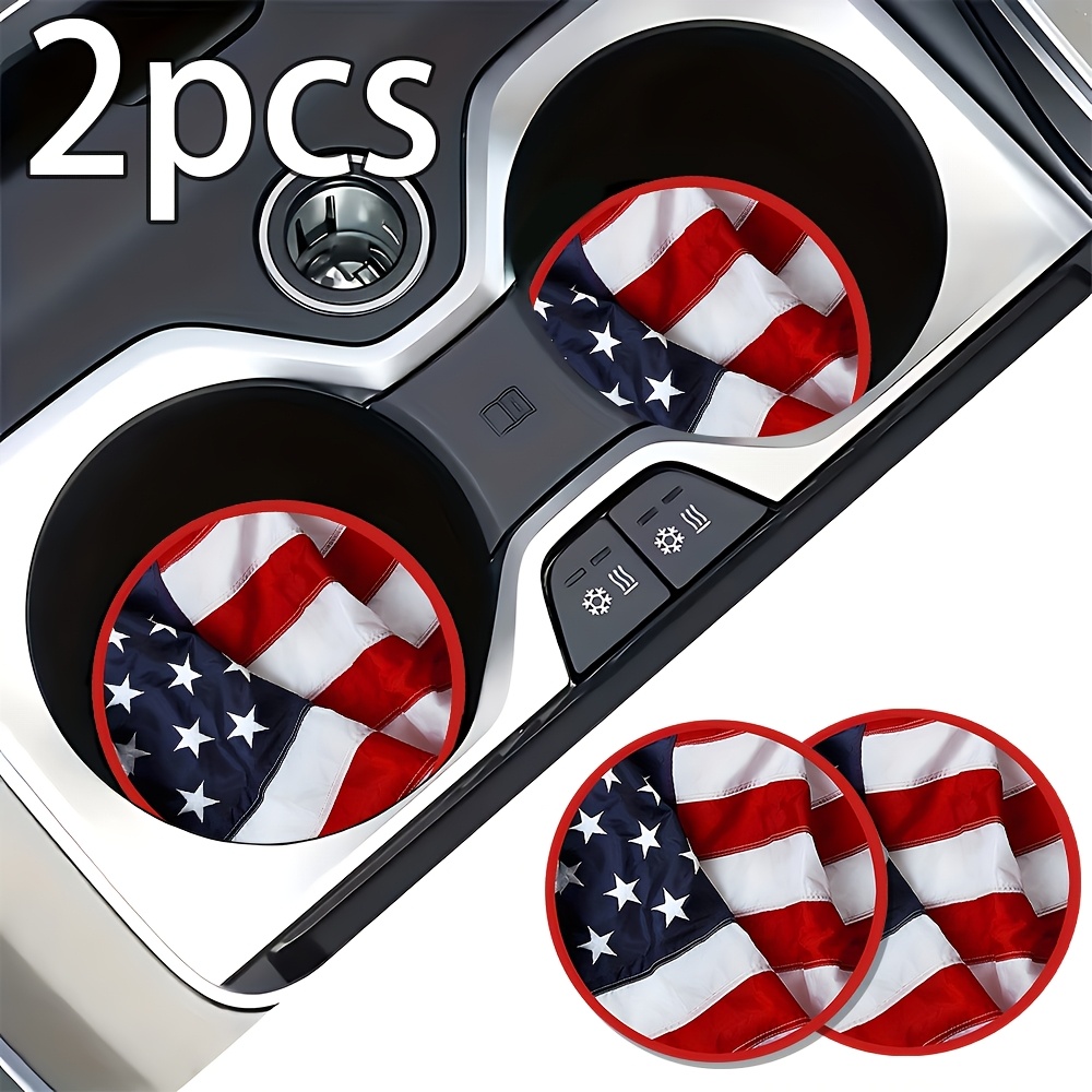TEMU American, Car Cup Holder Coasters- 2pcs Mud Absorbent Auto Coasters With Patriotic Design, Easy Clean Leatherette Edge