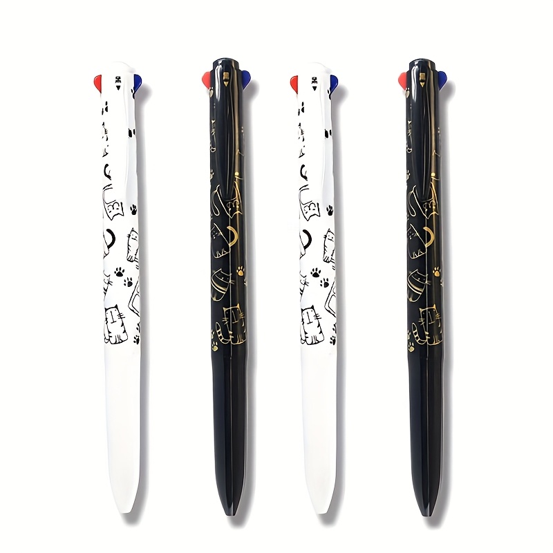 Image of 4pcs Vibrant 4-in-1 Ballpoint Pens, Multicolor Black And White Gel Pen 0.5mm Fine Point Pocket Clip, Retractable, Round Body, Perfect For Office, Study, And Art Supplies