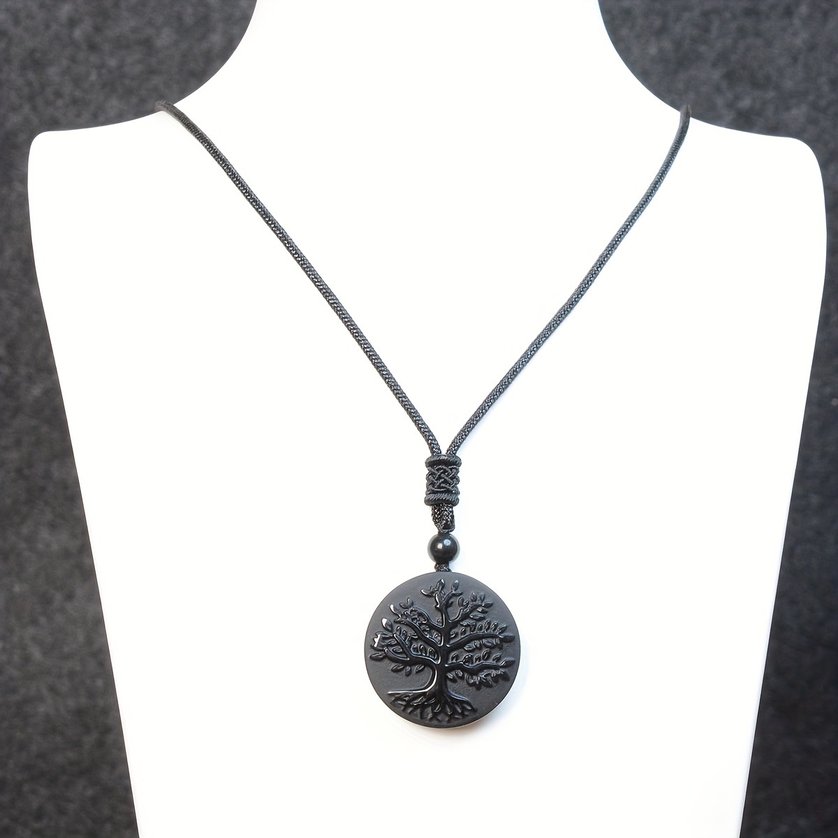 Obsidian Men's Frosted Tree of Life Pendant Necklace