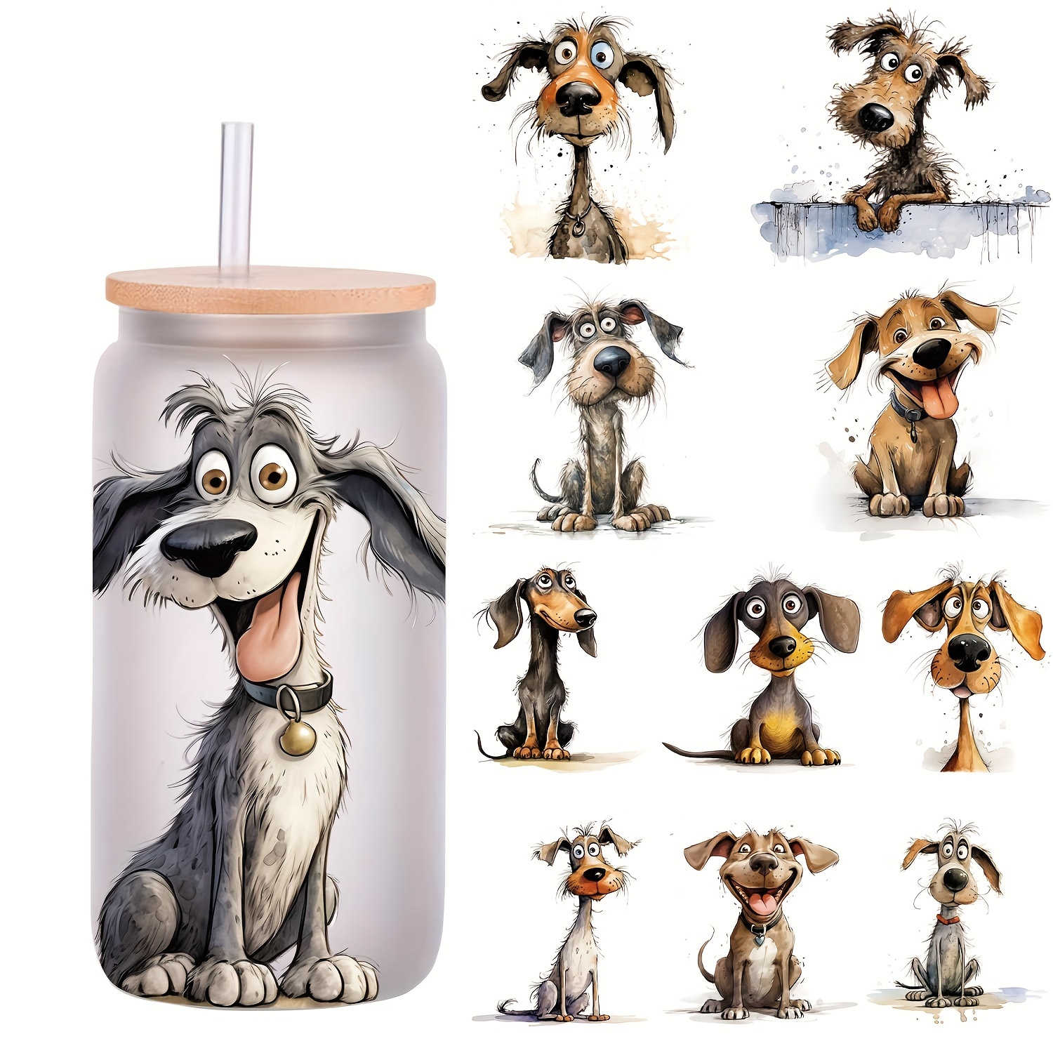 

[ ] 5pcs Set Of Dog 16oz Jar - Uv Dtf Adhesive Decorative For Coffee Mugs & Craft Supplies