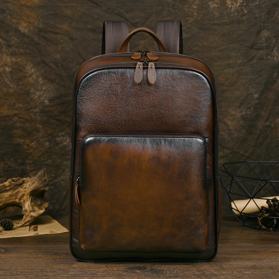 mens genuine leather backpack vintage laptop bag 15 laptop Temu