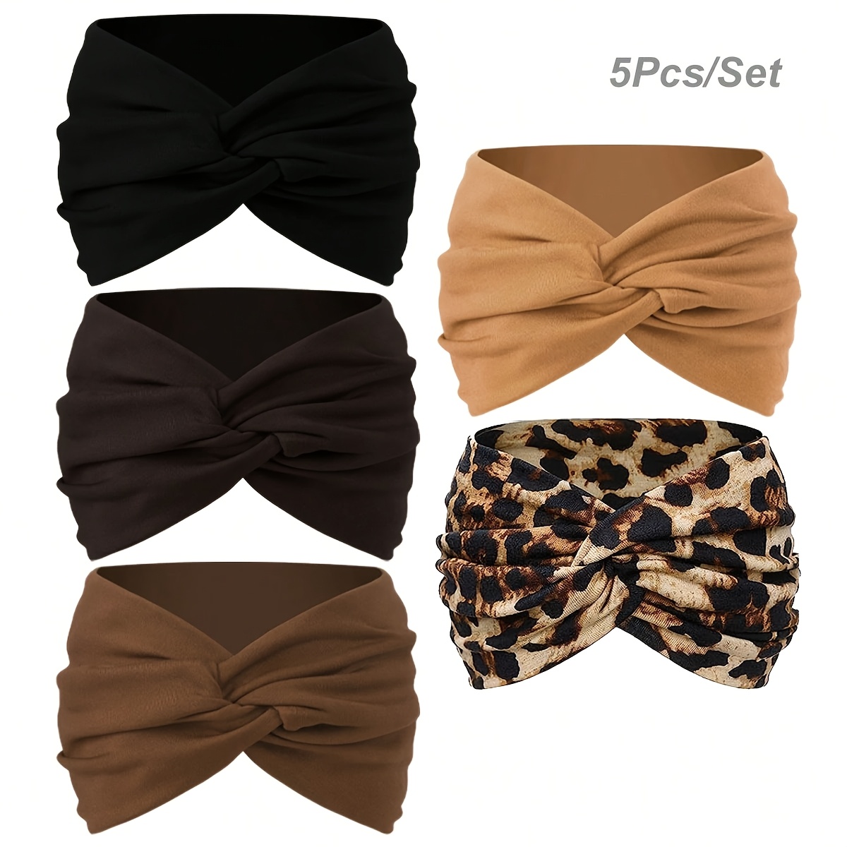 5pcs Women's Extra-Wide Crisscross Headbands, Solid Color Set