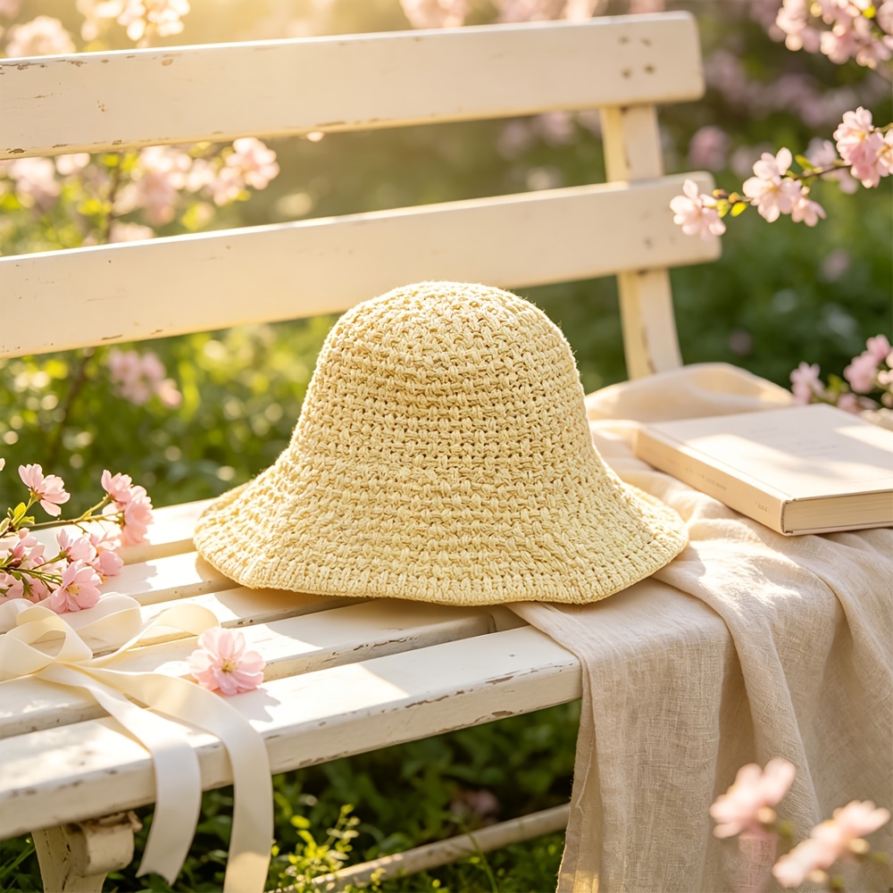 Hollow-Out Crochet Bucket Hat, Wide Brim Fisherman Cap