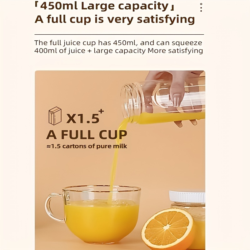 1pc portable usb rechargeable fruit juicer 15 22oz mini blender with dual cups 1 juicing 1 food cup detachable   button control food grade   stainless steel blades 1500mah lithium battery ideal for smoothies shakes   use details 3