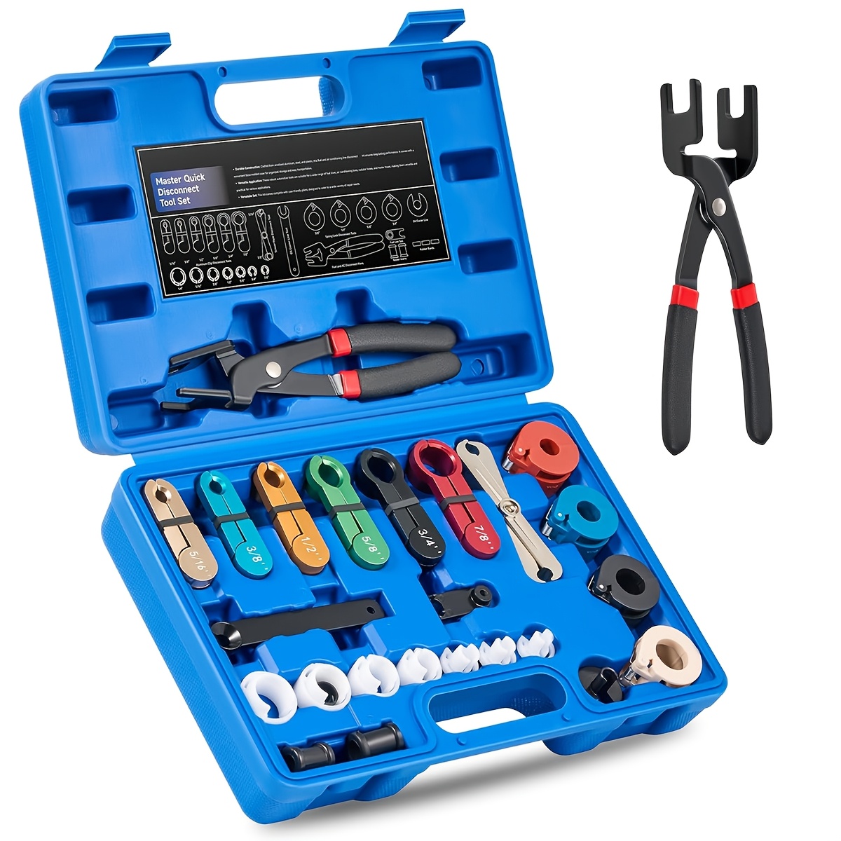 TEMU 26pcs Master Quick Disconnect Tool Kit, Fuel Line Disconnect Tool Set With Fuel And Ac Disconnect Pliers, Fuel Line Removal Tool Set For Ac Fuel & Transmission Systems, Blue