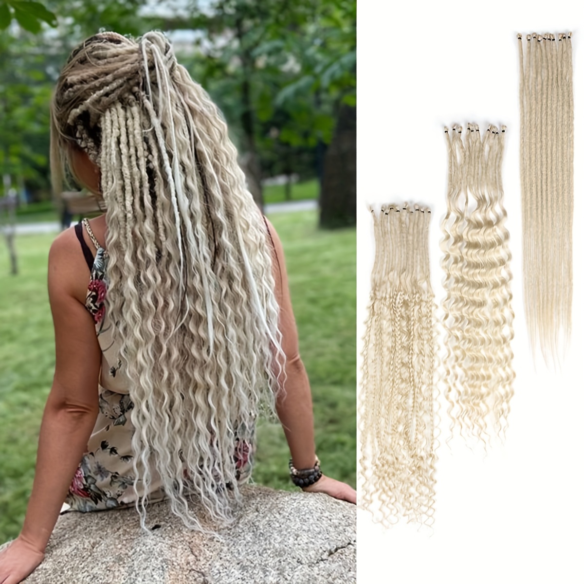 TEMU 15-strand Dreadlocks 3-in-1, 24-inch 3-in-1 Single-end Dreadlocks Extension Set, 15-strand Mixed 613 Color Synthetic Se Dreadlocks Extension,