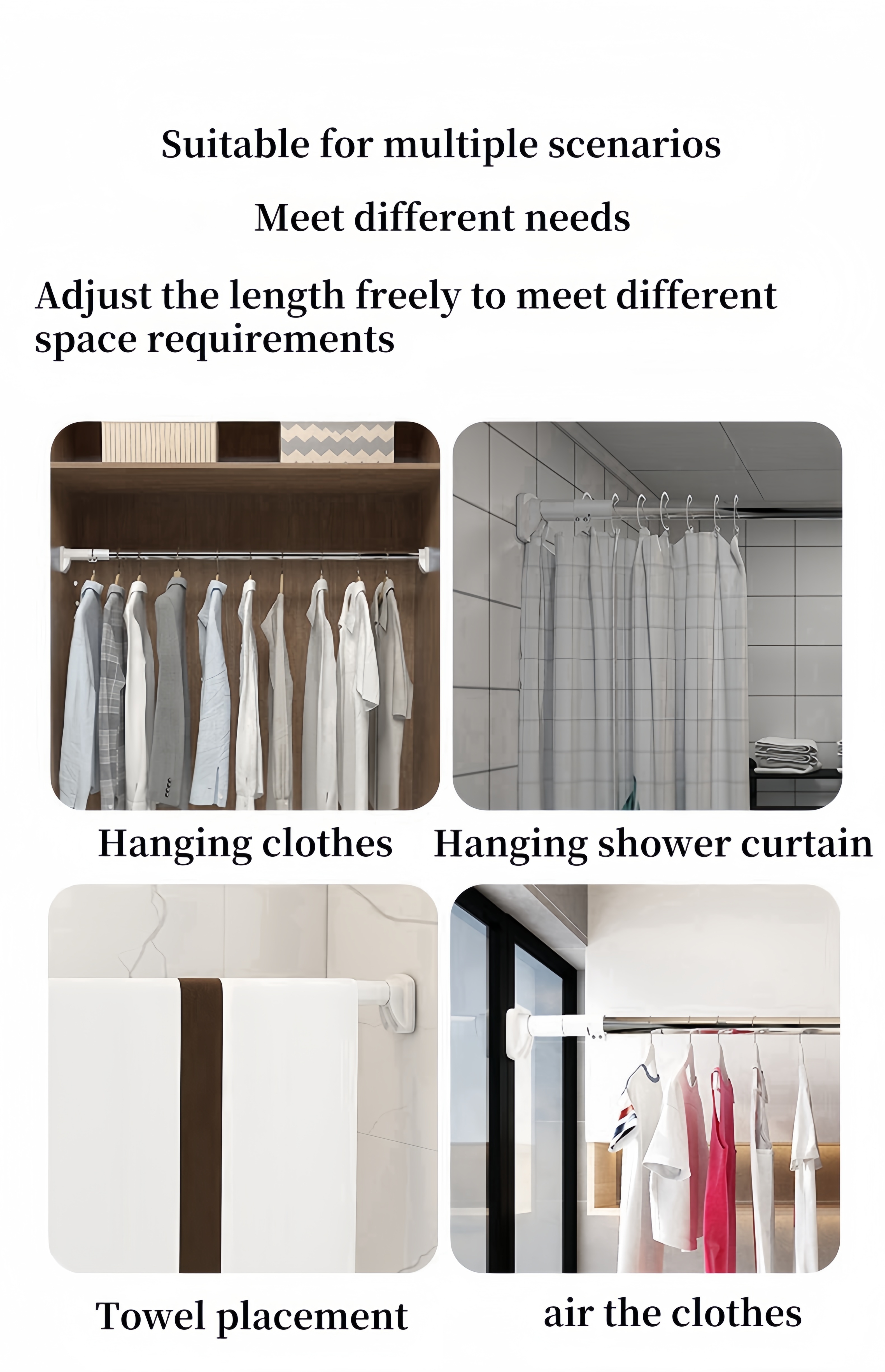 non perforated telescopic clothes drying pole bathroom shower curtain pole balcony hanging pole wardrobe rack pole details 3