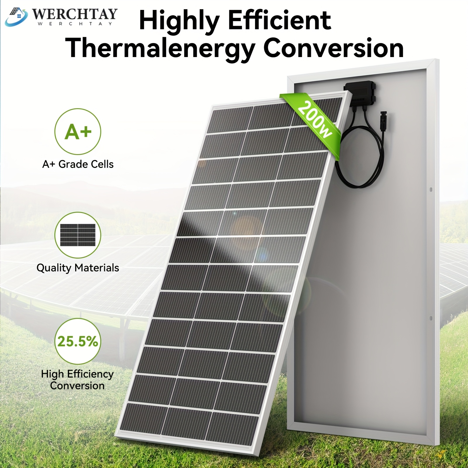 TEMU 200w Monocrystalline Solar Panel 12v High-efficiency Photovoltaic Module With Hidden Technology Off- Supply Suitable For Trucks Vehicles Home Rv Yacht Outdoor , Without Battery