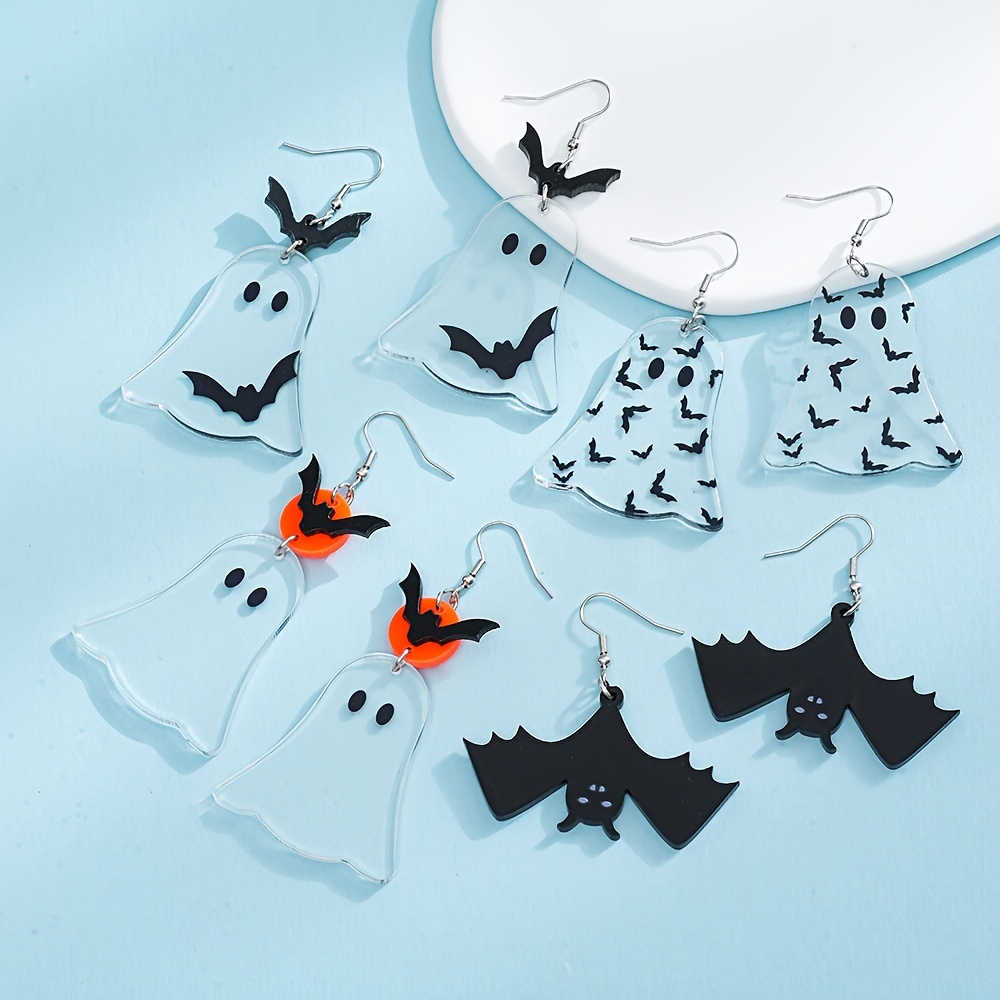 

4pairs Chic Halloween Bat & Dangle Earrings - Retro Goth Acrylic Jewelry Halloween & Wear