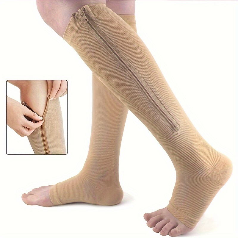 

3 Pairs Of Long Socks, Compression Zipper Socks, Venous Pressure Socks, Breathable, Sweat Wicking, Exposed Toe Sports Socks, Suitable For Outdoor Sports, Running, Cycling, Non Slip Calf Socks