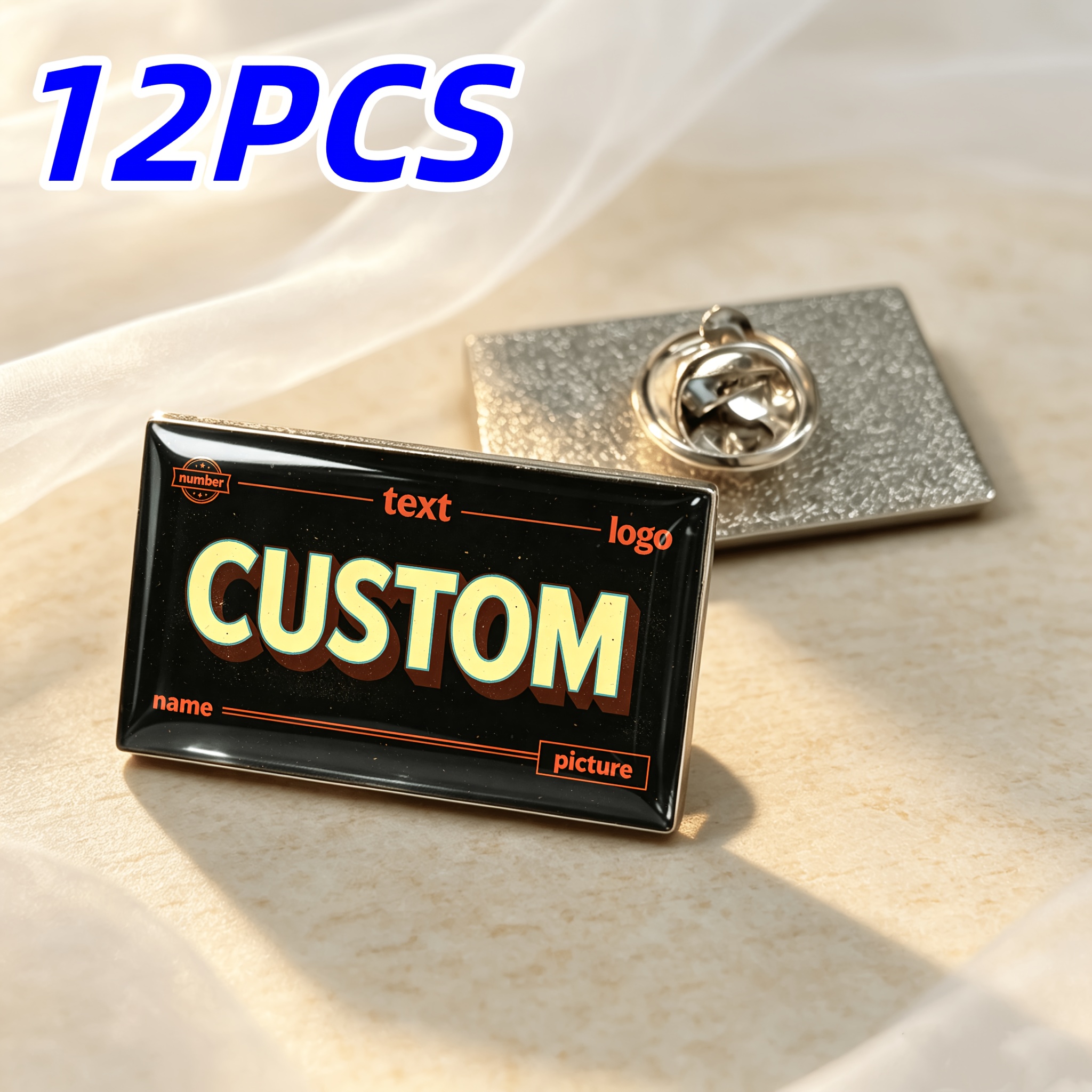 TEMU Custom Rectangular Metal Brooch, Personalized With Your Text, Photos Or Images. Great For Trade Show Promotion, Club Events & Birthday Favors.