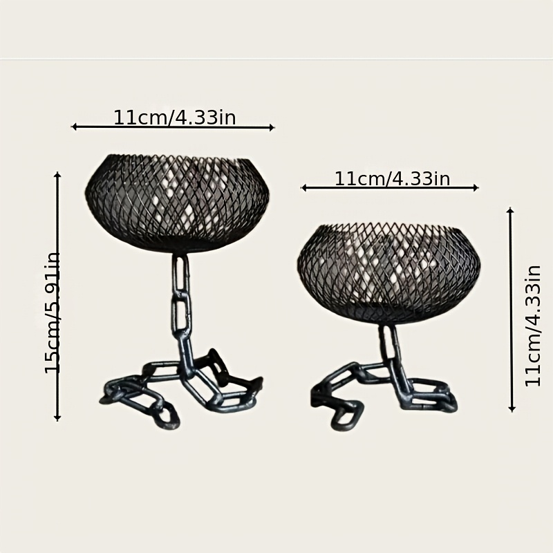 Image of Set Of 2 Industrial Chain Iron Candle Holders - Sturdy Iron Build, Rustic Industrial Style With Chain Link Pattern, Suitable For Indoor/outdoor Tealight Use For Weddings