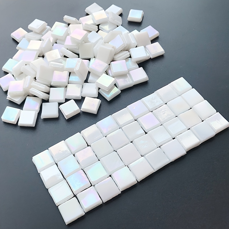 

115/60pcs Fired White Glass Mosaic 0.591inch/ 0.393 Inch Diy Material Metal Colorful Glossy Mosaic Tile Making Vase Wall Floor Decoration Patch Art Painting Material Creative Puzzle Etc ﻿