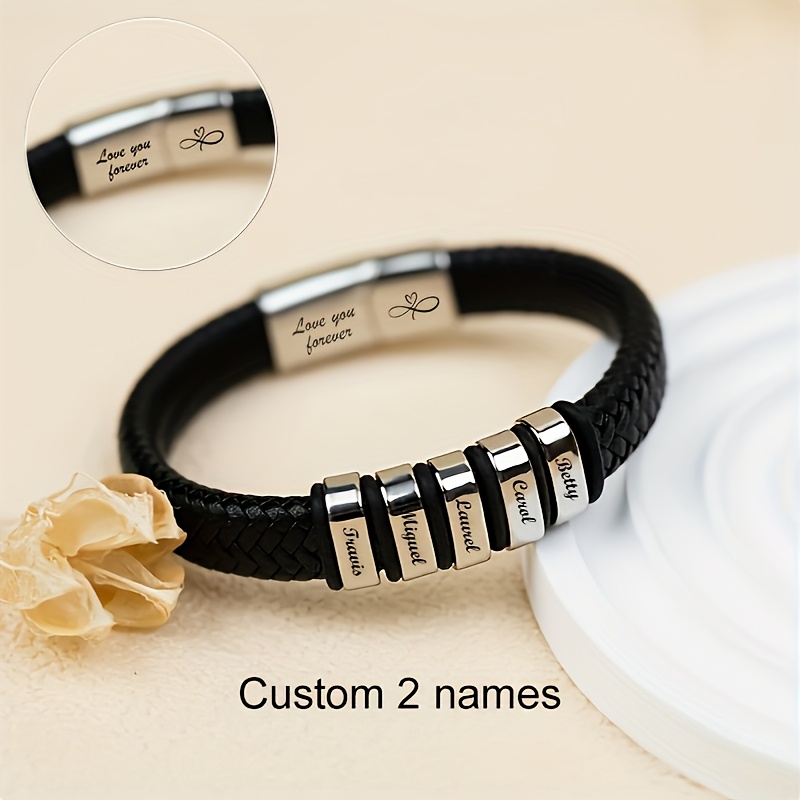 Personalized Men's Braided Cord Bracelet, Engravable Heart Lock Clasp