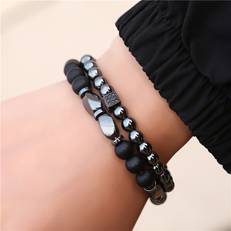 2pc Natural Stone Elastic Bracelet Set, Gift for Men