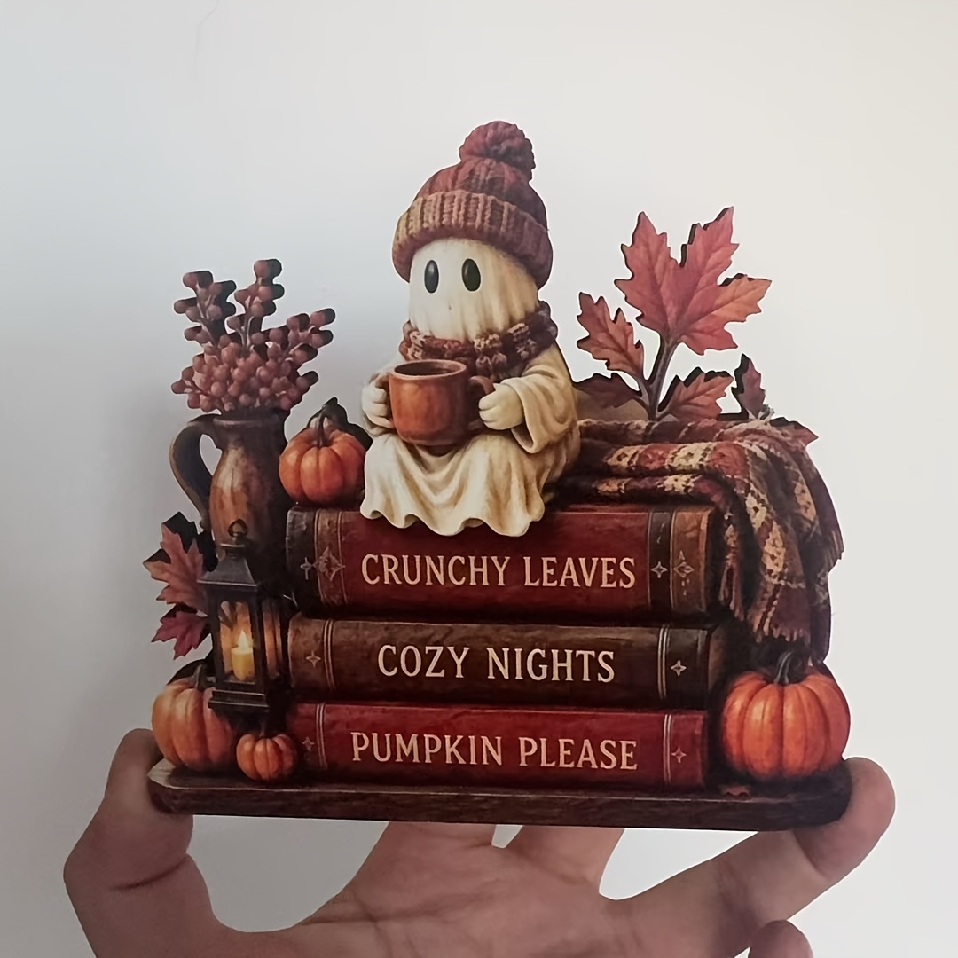 TEMU Halloween Ghost Decorations, Autumn Pumpkin Models, Autumn Sculptures, Ghost Book Pile Ornaments, Cute Ghost Coffee Mugs, Retro Book Table
