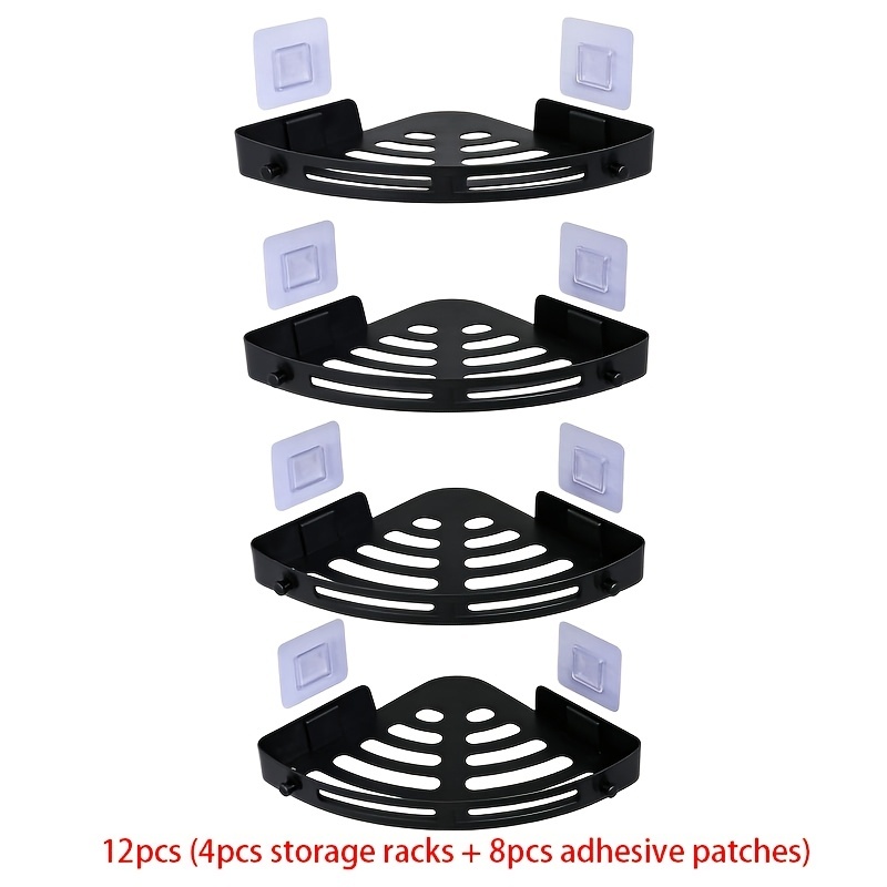 TEMU 4-pack No-drill Bathroom Corner Shelves, Wall-mounted Bathroom Trays With 8 Strong Adhesive Pads, Rust-proof And Corrosion-resistant, Hollow-out