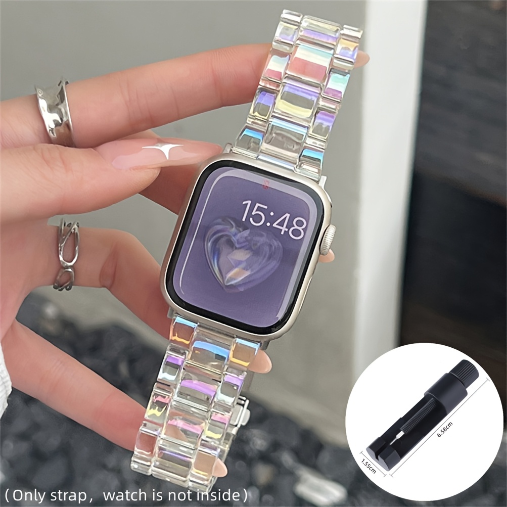 TEMU Colorful Transparent Watch Band + Tool For Removing Watch Bands, Compatible With Watch 38mm 40mm 41mm 42mm 44mm 45mm 46mm 49mm. Thin And Light