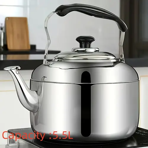 6l 대용량 스테인리스 스틸 휘파람 주전자 - 인덕션 및 가스 스토브와 호환 가능, 가정 및 레스토랑 사용에 이상적, 전기 불필요