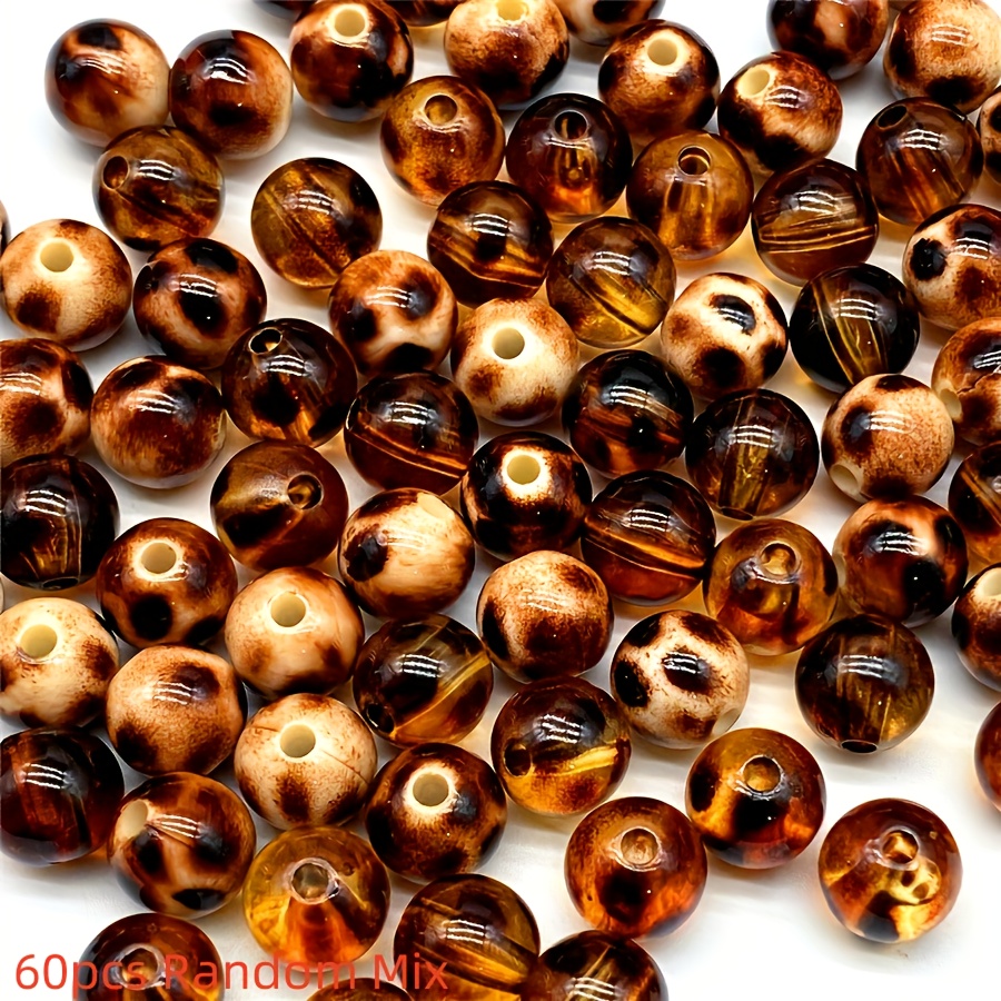 TEMU 60 Random Mix High-quality New Leopard Print Acrylic Round Beads - 12 Mm, Transparent And Solid Colors. Durable And Vibrant, Perfect For Jewelry
