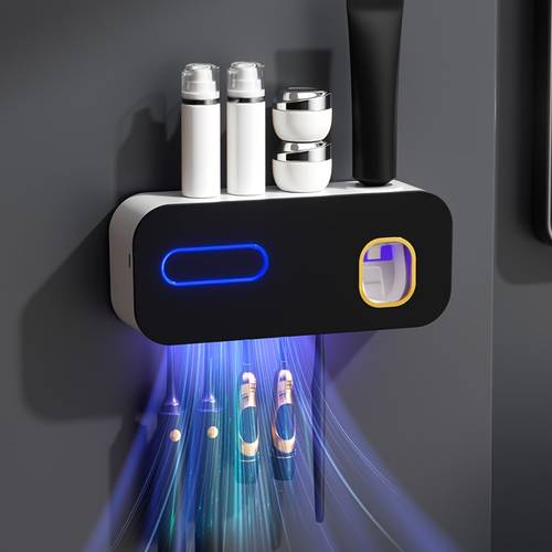 1 smart toothbrush sterilizer with automatic toothpaste dispenser wall mounted 5 slot storage durable plastic usb rechargeable lithium battery wall mounted bathroom countertop holder modern bathroom organizer durable plastic rack for tooth