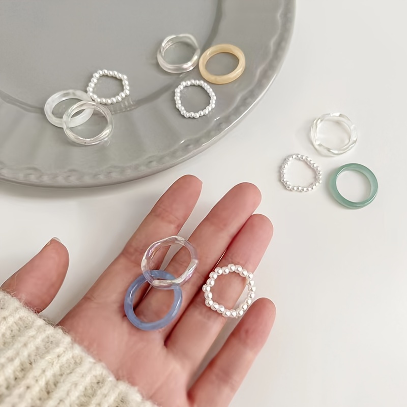 3pcs Summer Breeze Resin Ring Set - Minimalist Style with Colorful Bands