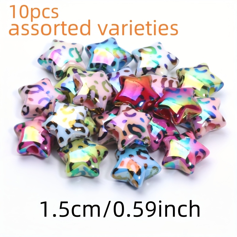 TEMU 15mm 10pcs Random Color Leopard Ab Color Acrylic Loose Spacer Beads For Making, Bracelets, Necklaces, Phone Charms, Home Decor, And Craft