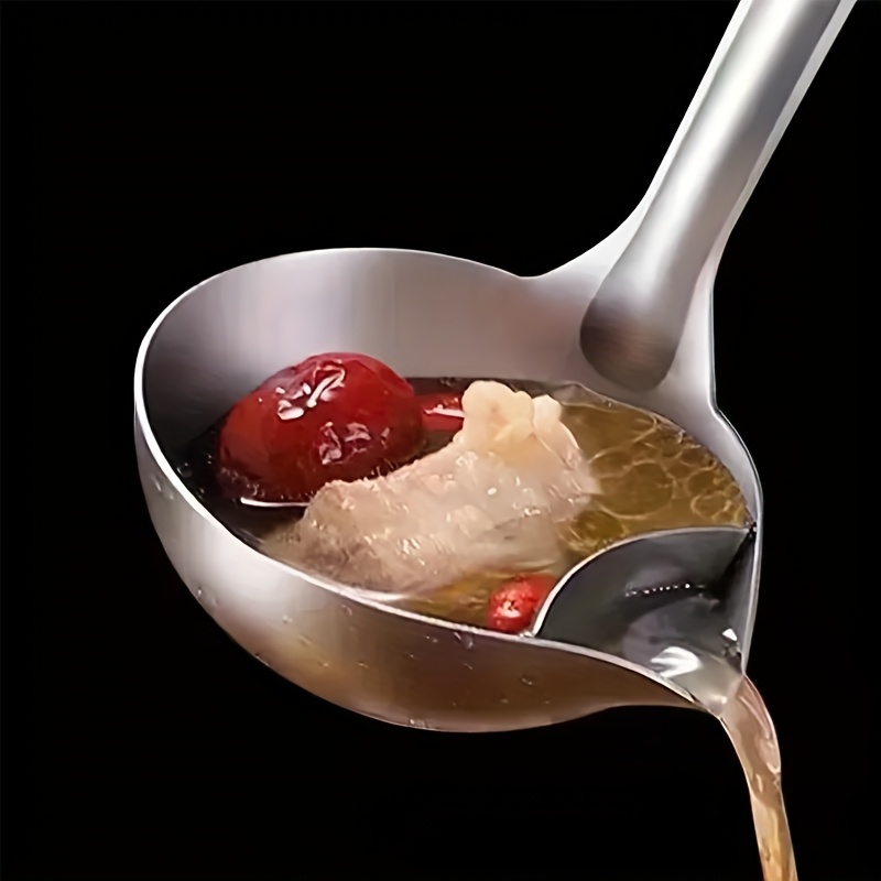 Cuillère passoire multifonctionnelle en acier inoxydable avec conception à deux compartiments et poignée ergonomique - Léguemain robuste, séparateur de graisse, râteau à sauce, distributeur de yaourt - Bec à verser facile et construction robuste pour la cuisine, la préparation, le service et le drainage