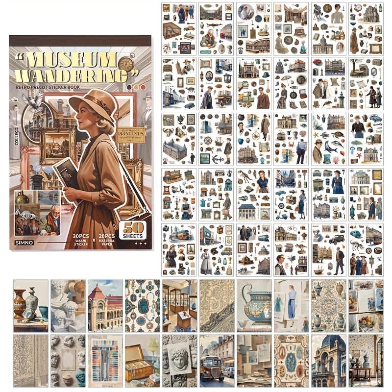Stickers Book - 20 Sheets Papers & Aesthetic Pre-cut People Washi Stickers For Journaling Junk Journaling, Decorative Ephemera Arts Craft