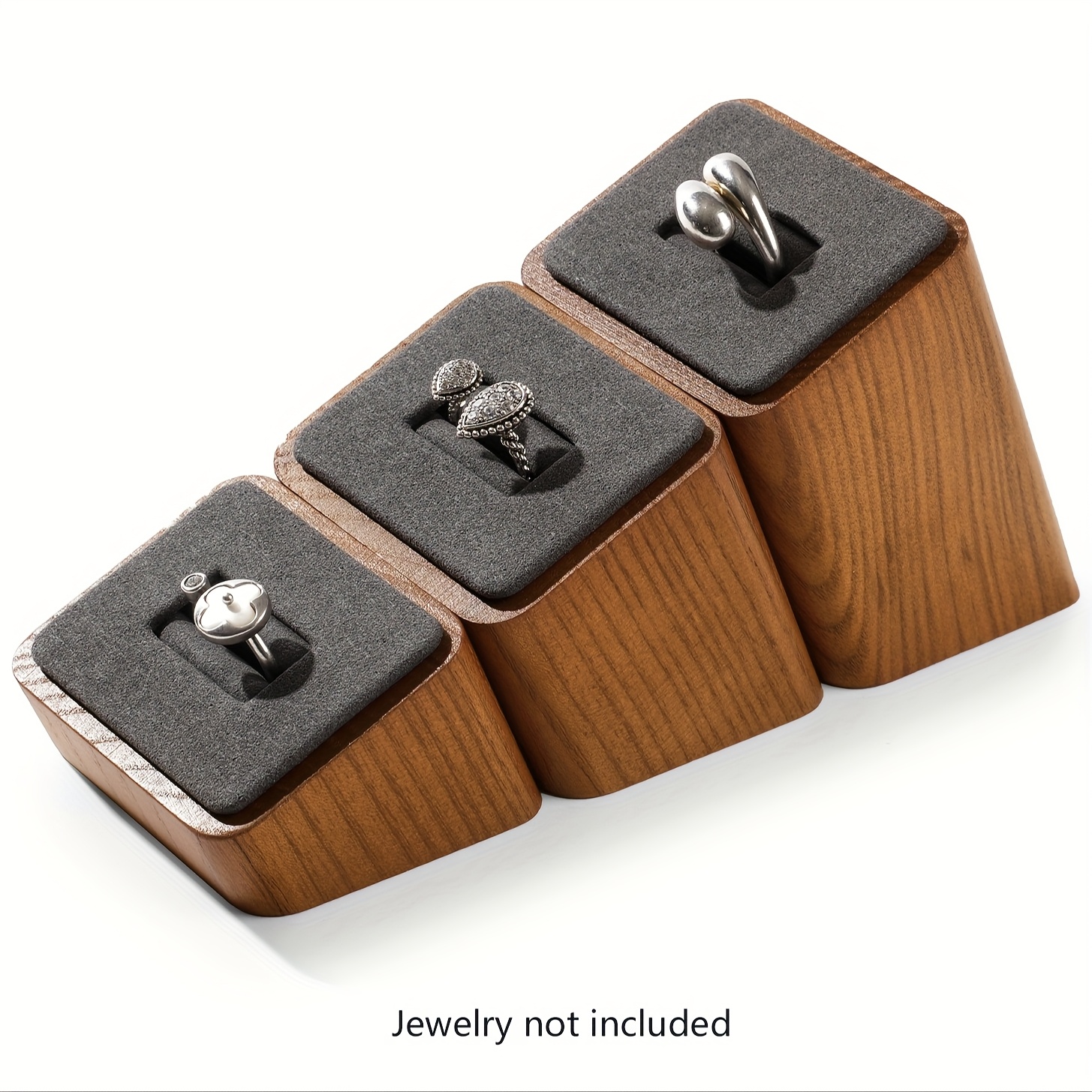 TEMU 3 piezas de soporte elegante de madera para joyas, soporte de anillos, conjunto de exhibición, adecuado para la exhibición de joyas en