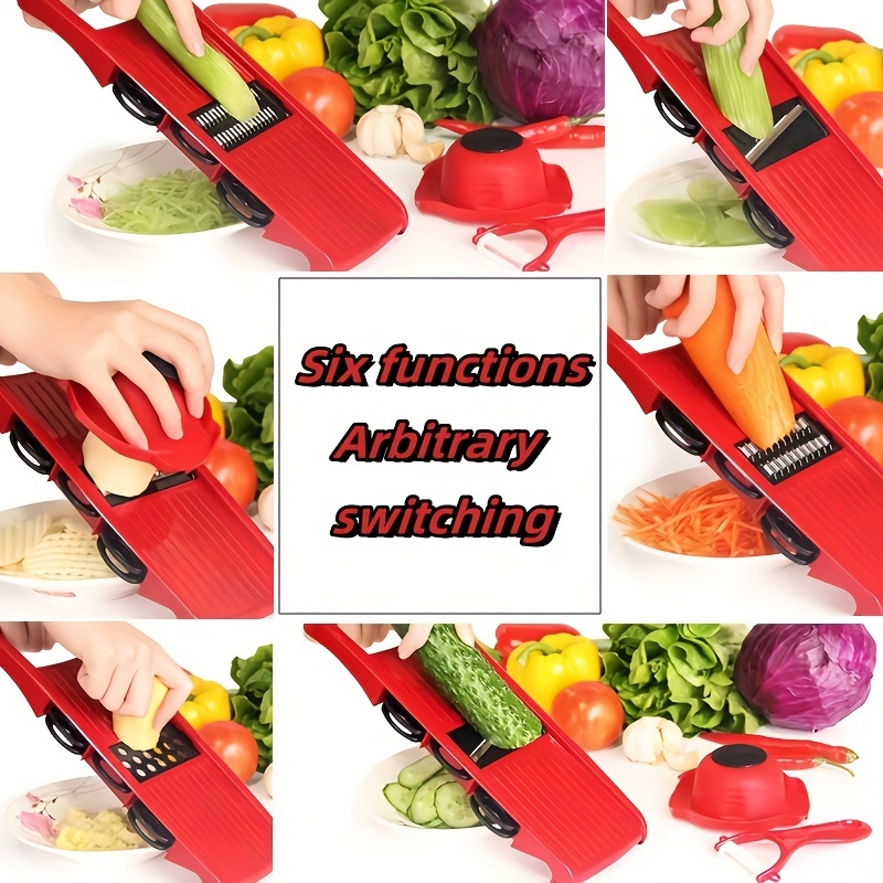 10 in 1 multifunctional vegetable slicer with   materials featuring a manual vegetable grater a vegetable slicer 6 interchangeable blades   and a peeler   kitchen food preparation Product details 2