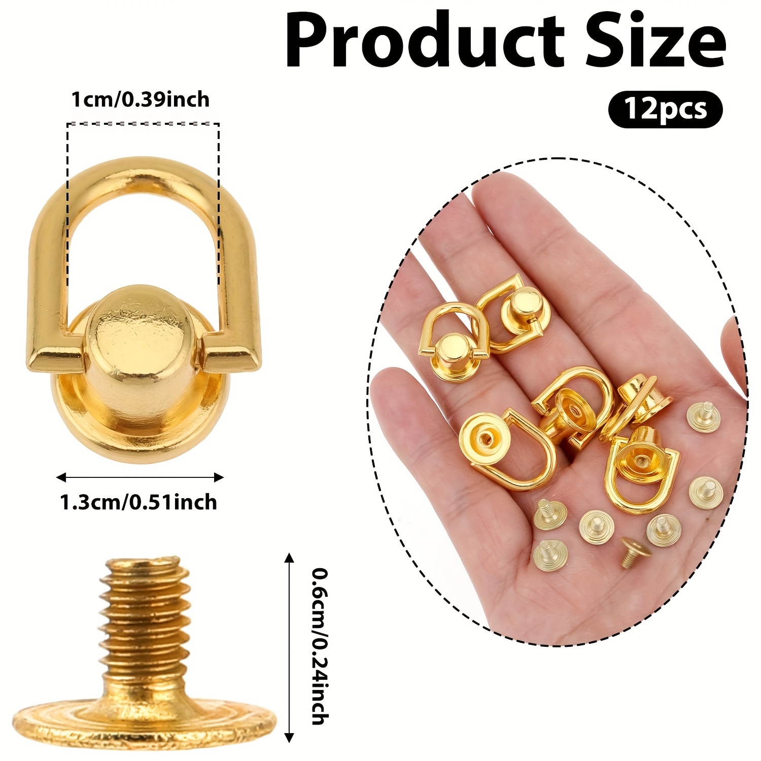 12pcs d ring rivets screw backs leathercraft metal fasteners Temu