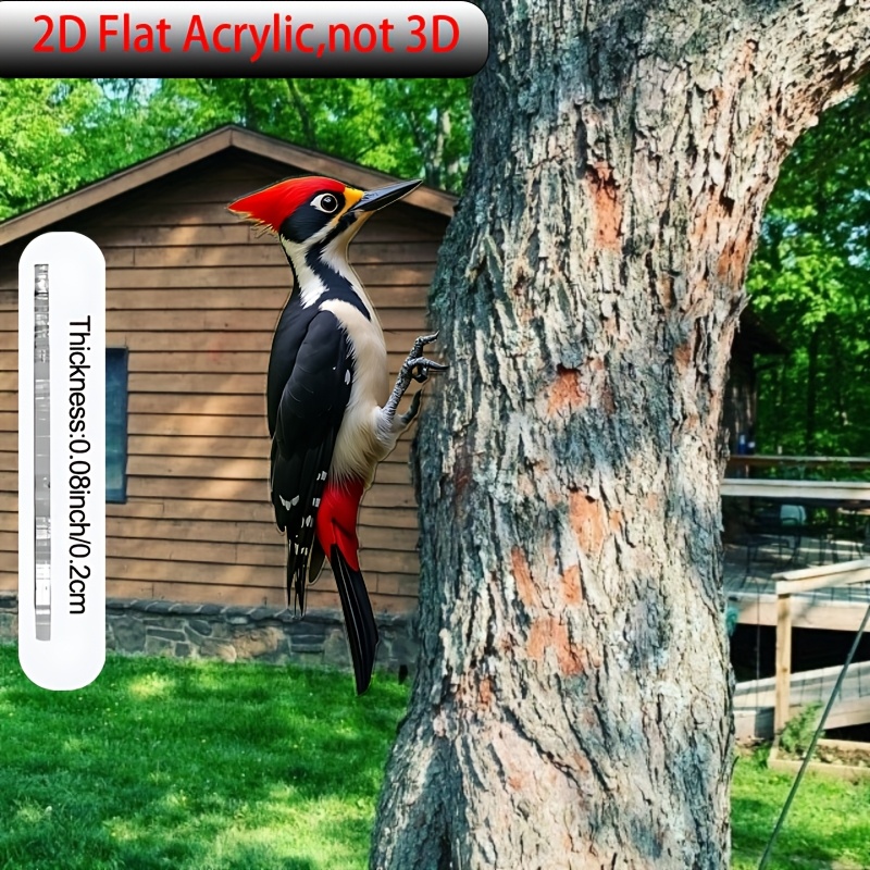 TEMU 2d Flat - ã2d Flatã 2d Flat - [2d Flat] 2d Flat, 1 Woodpecker Clinging To A Tree Trunk, Unique Acrylic Woodpecker Wall Decor - Weatherproof