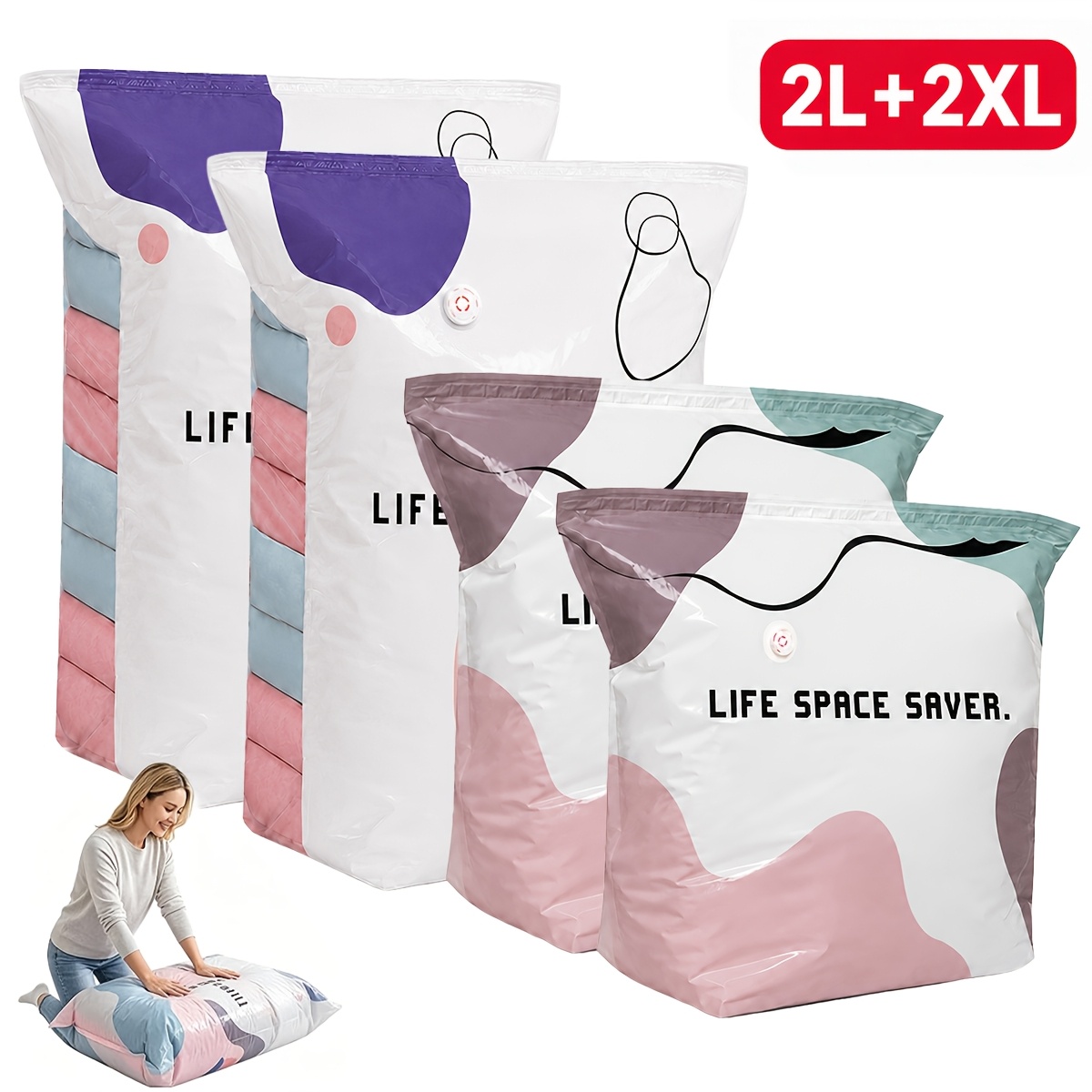 TEMU 4pcs Vacuum Storage Bags, Suitable For Clothing And Blankets. Large Capacity, Heavy-duty, Pump-free Compression Bags With - For Quick