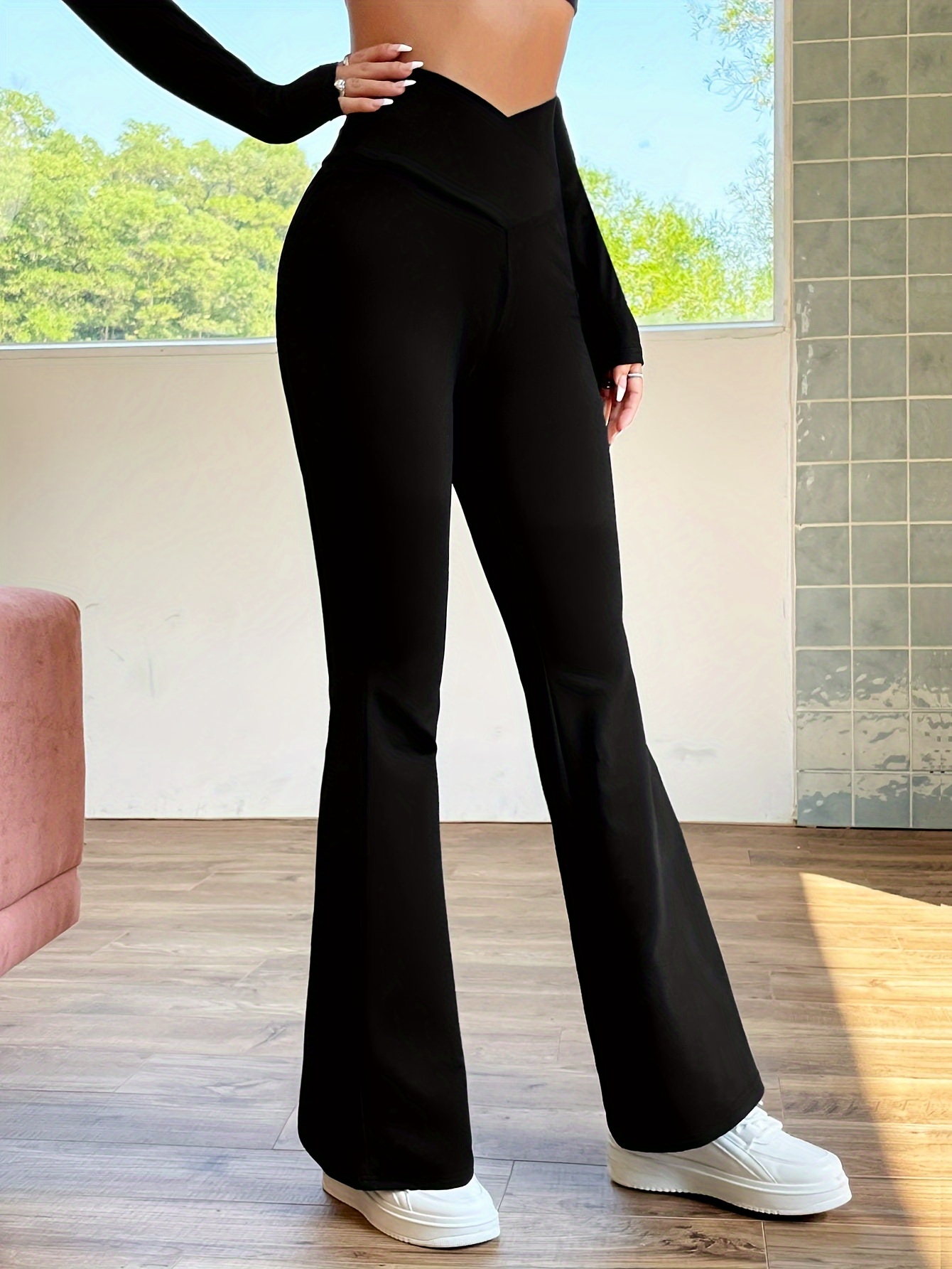 SHEIN Tall Ladies' Solid Color Asymmetrical Waist Skinny Leggings